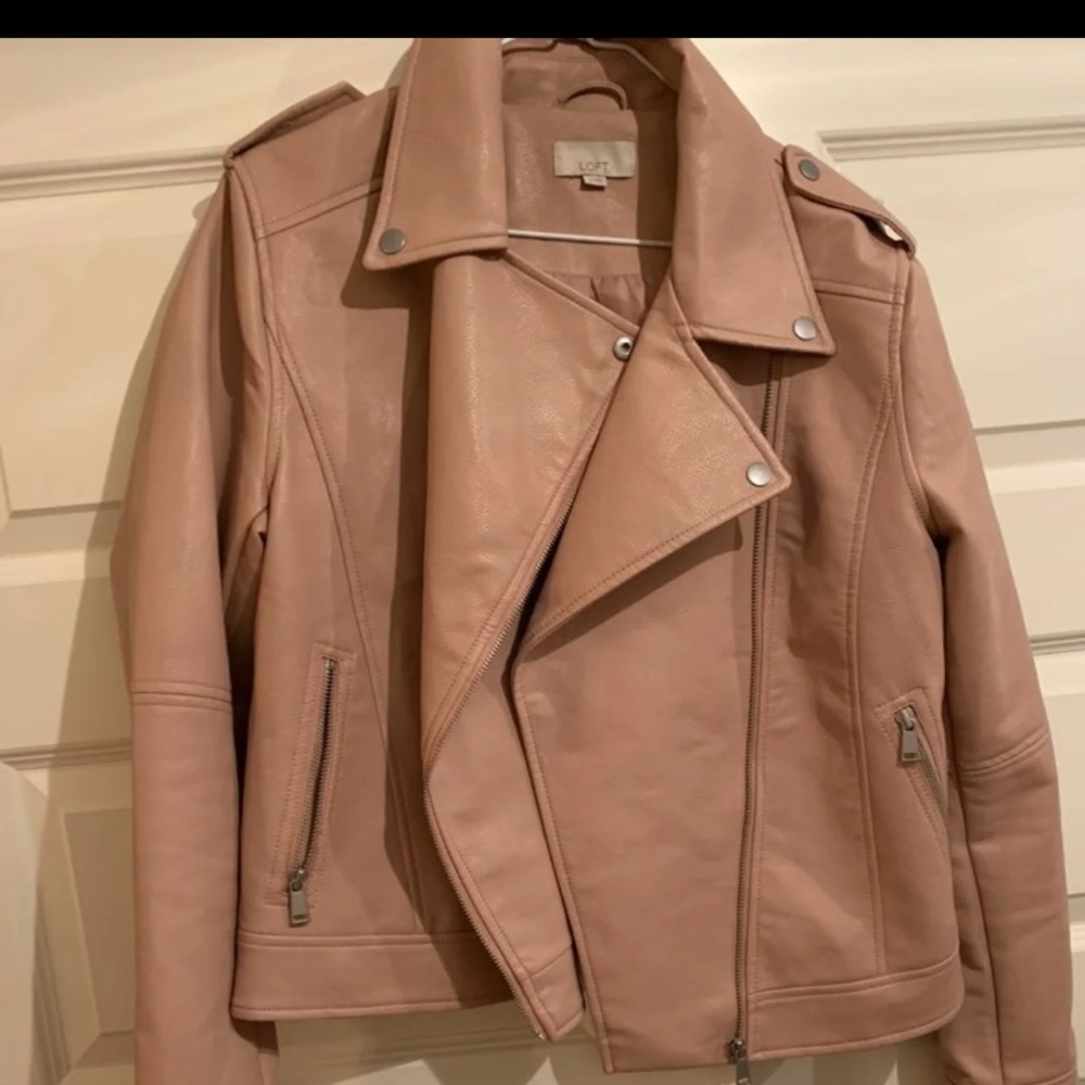 Blush pink vegan leather moto jacket